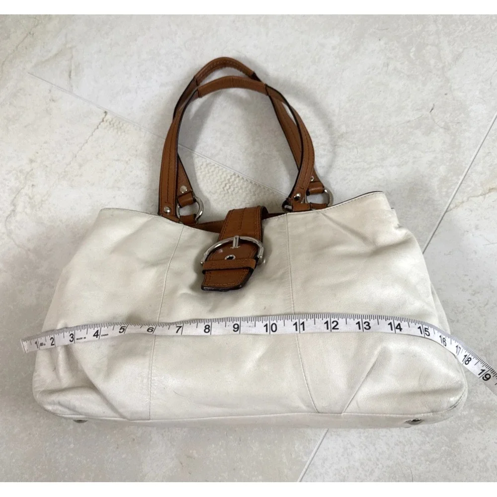 Coach Soho Shoulder Bag East West Cream Leather Y2K Carry All Tote F19248 *READ